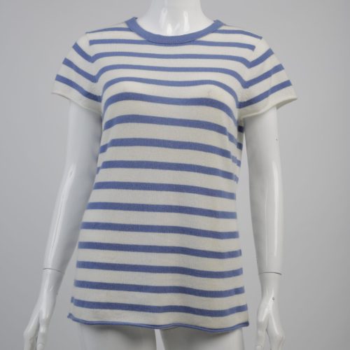 J Crew Cashmere Cap Sleeve Blue and White Stripe Top