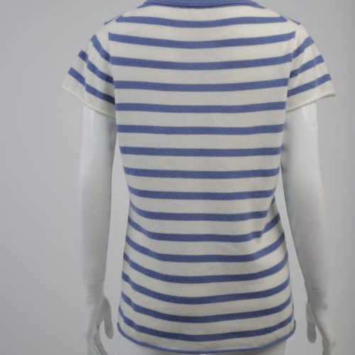 SJ Crew Cashmere Cap Sleeve Blue and White Stripe Top