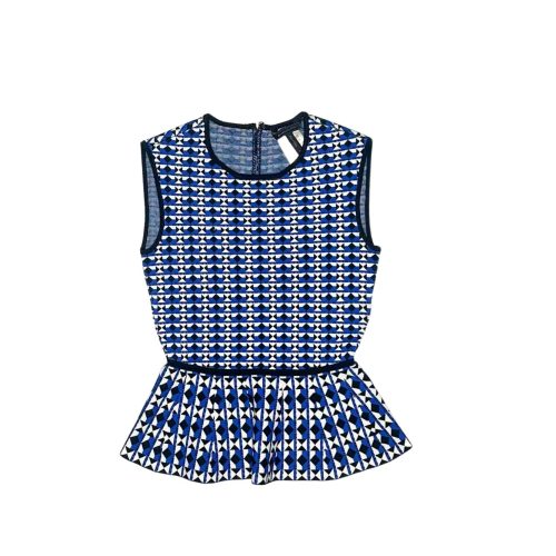 Blue & White Geometric Peplum Top