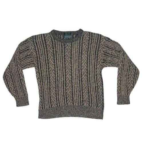 Grey Marled Cable Knit Crewneck Sweater