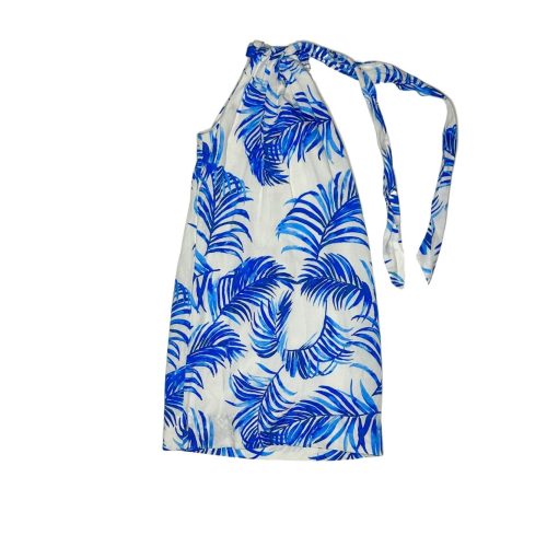 Blue Palm Leaf Halter Dress