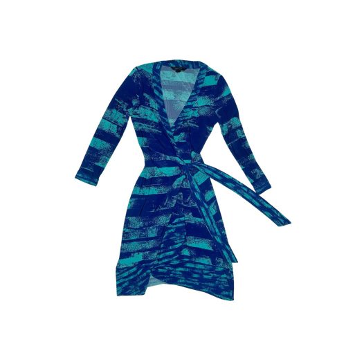 Blue & Teal Abstract Print Wrap Dress