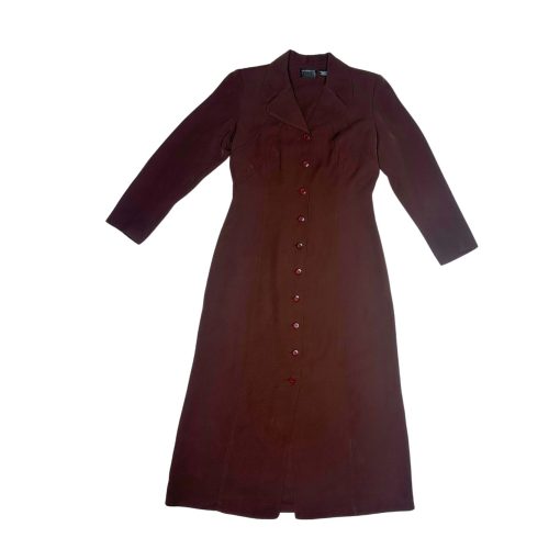 Brown Button-Front Midi Dress
