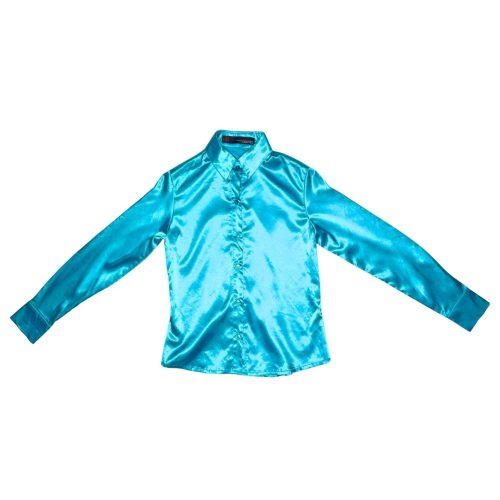 Aqua Satin Button-Down Blouse