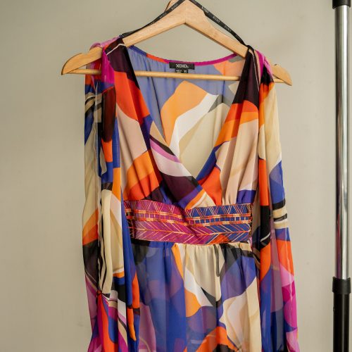 sheer paisley blouse with cold shoulder detail